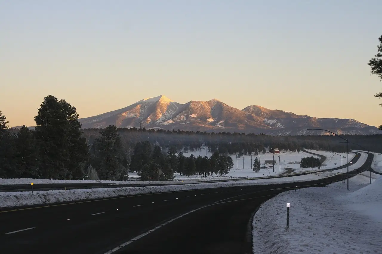 Sunrise light on the San Francisco Peaks outside Flagstaff