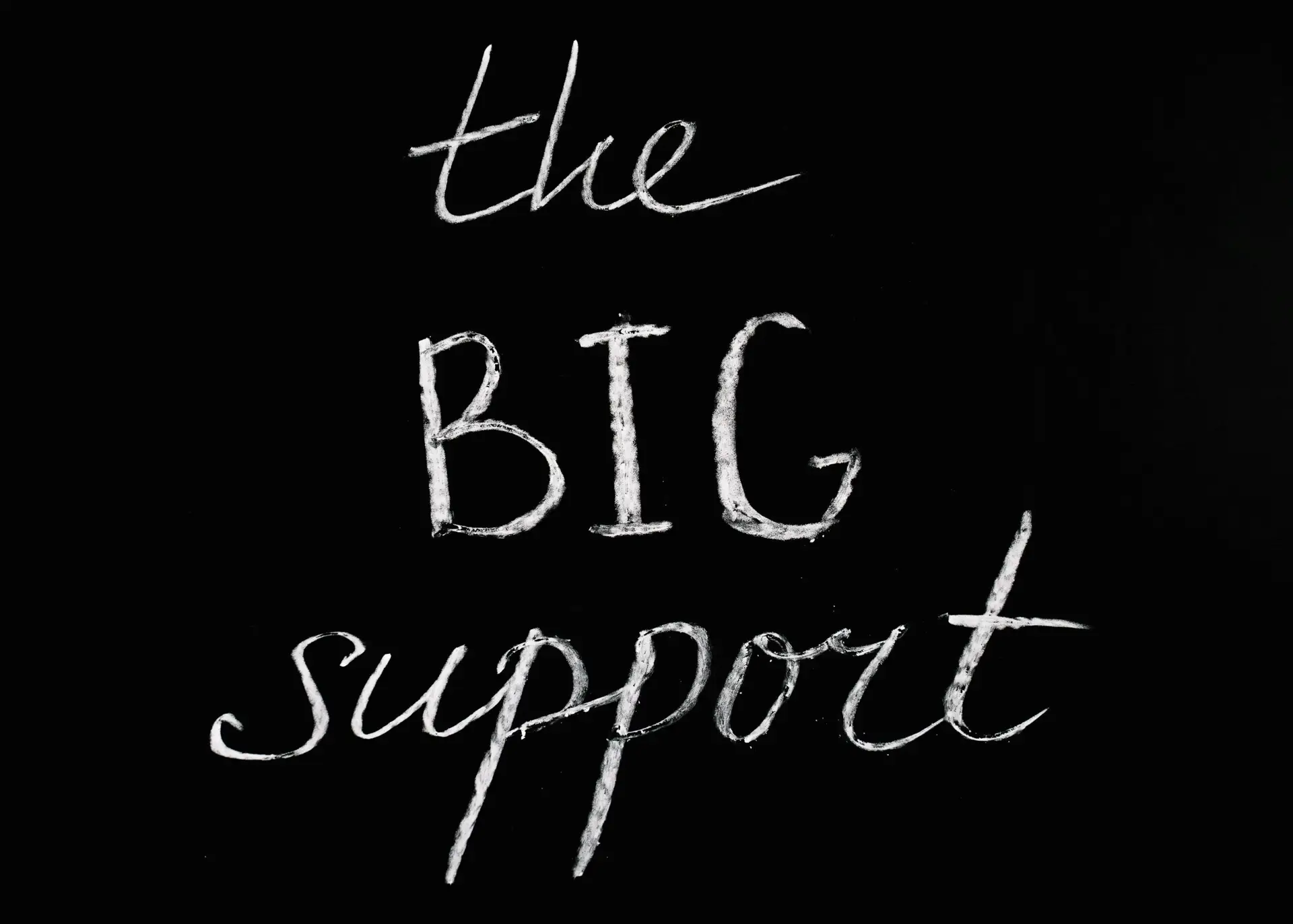 Chalkboard background featuring the motivational phrase 'The Big Support' in white chalk.